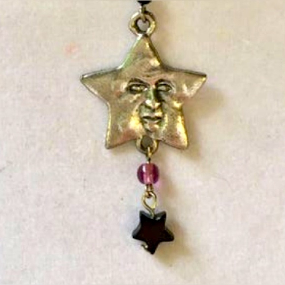 Sterling Silver Double Sided Starface Necklace - image 1